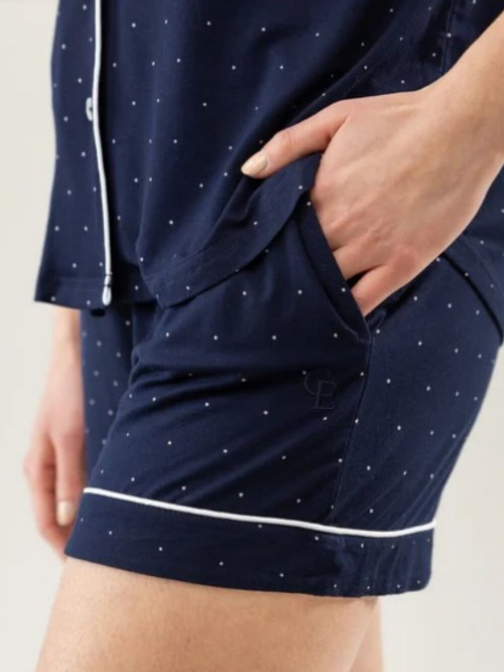 XL Cozy Earth Women's Bamboo Stretch-Knit Pajama Short - Navy Swiss Dot - NWT